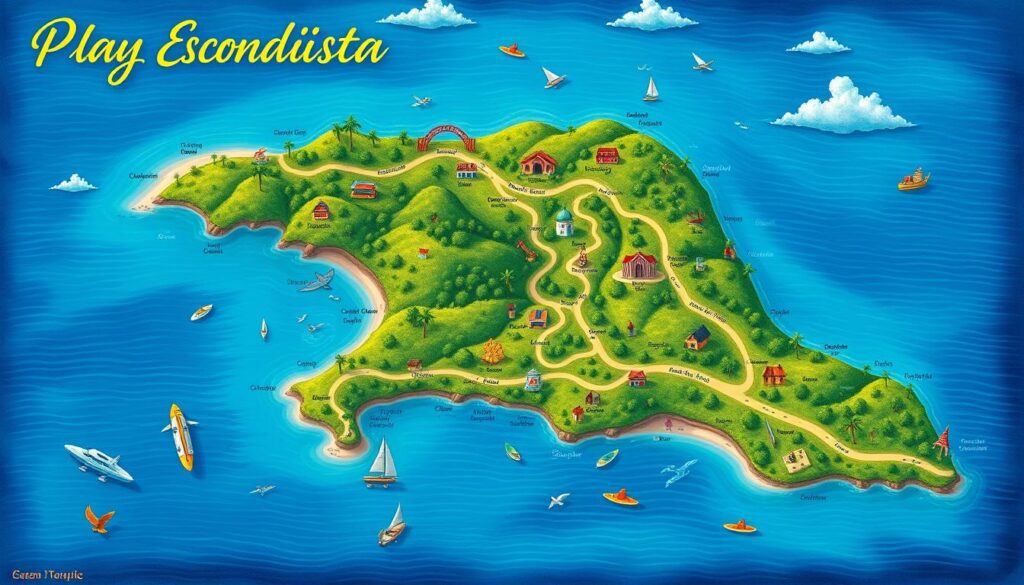 Mapa de acceso a Playa Escondida Mapa de acceso a Playa Escondida