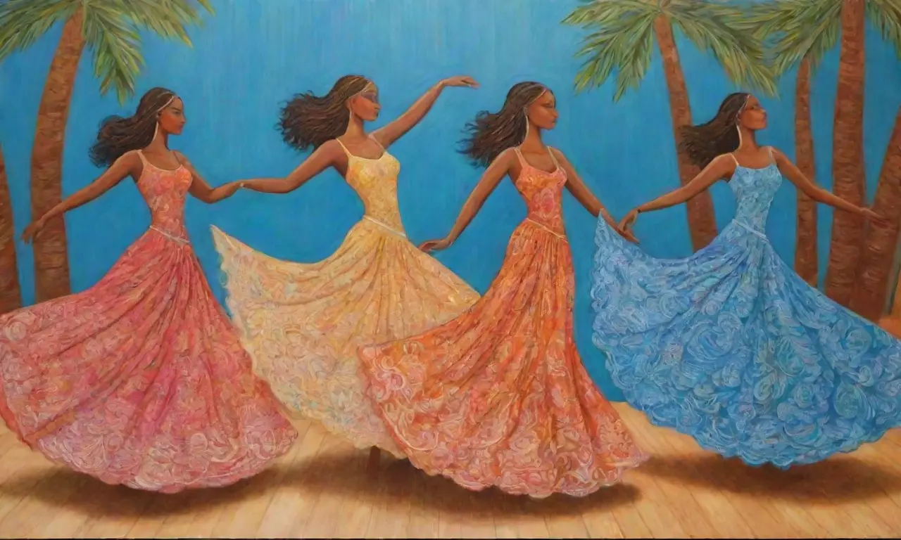 Bailarines vibrantes en coloridos trajes reflejan cultura y celebración con energía dinámica