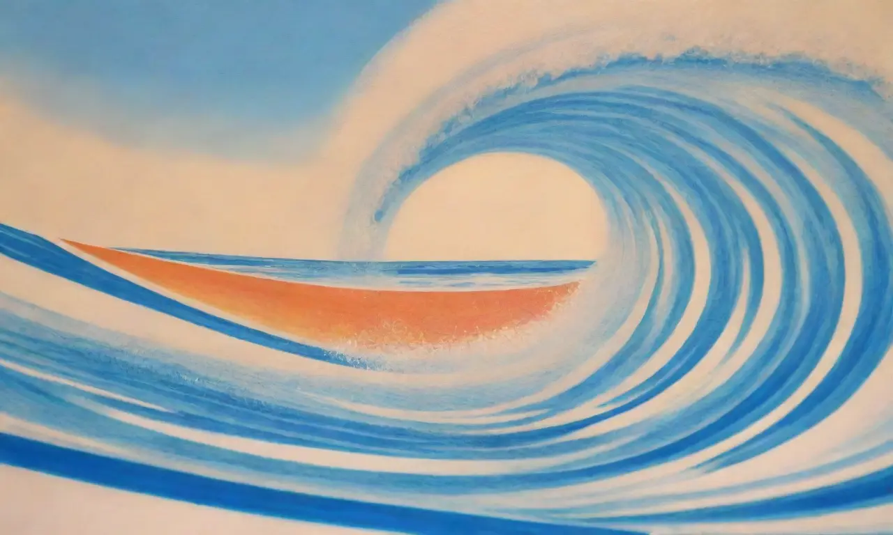 Olas dinámicas y azules con surfistas en acción en una playa al atardecer