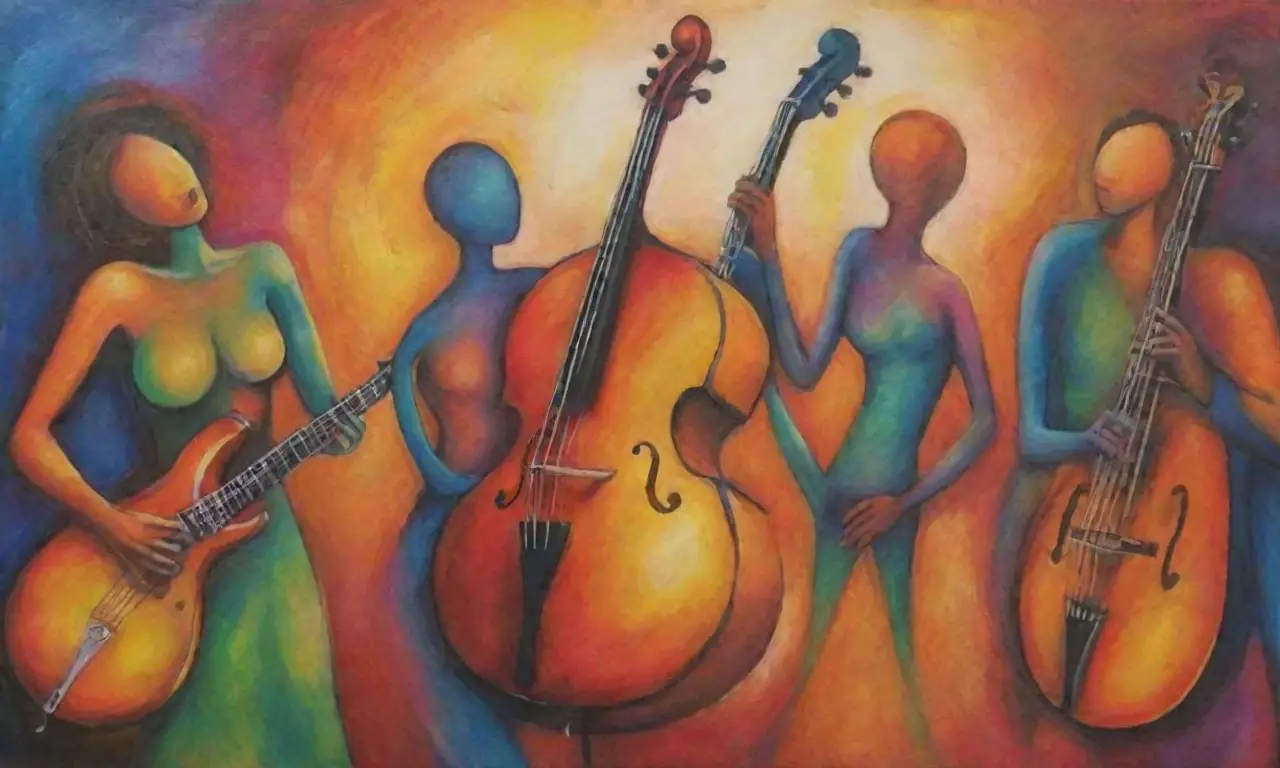 Colores vibrantes y formas dinámicas reflejan la celebración de la música y la diversidad cultural