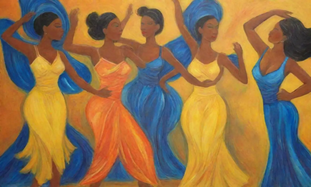 Colores vibrantes y dinámicos representan la energía del merengue en una composición armoniosa