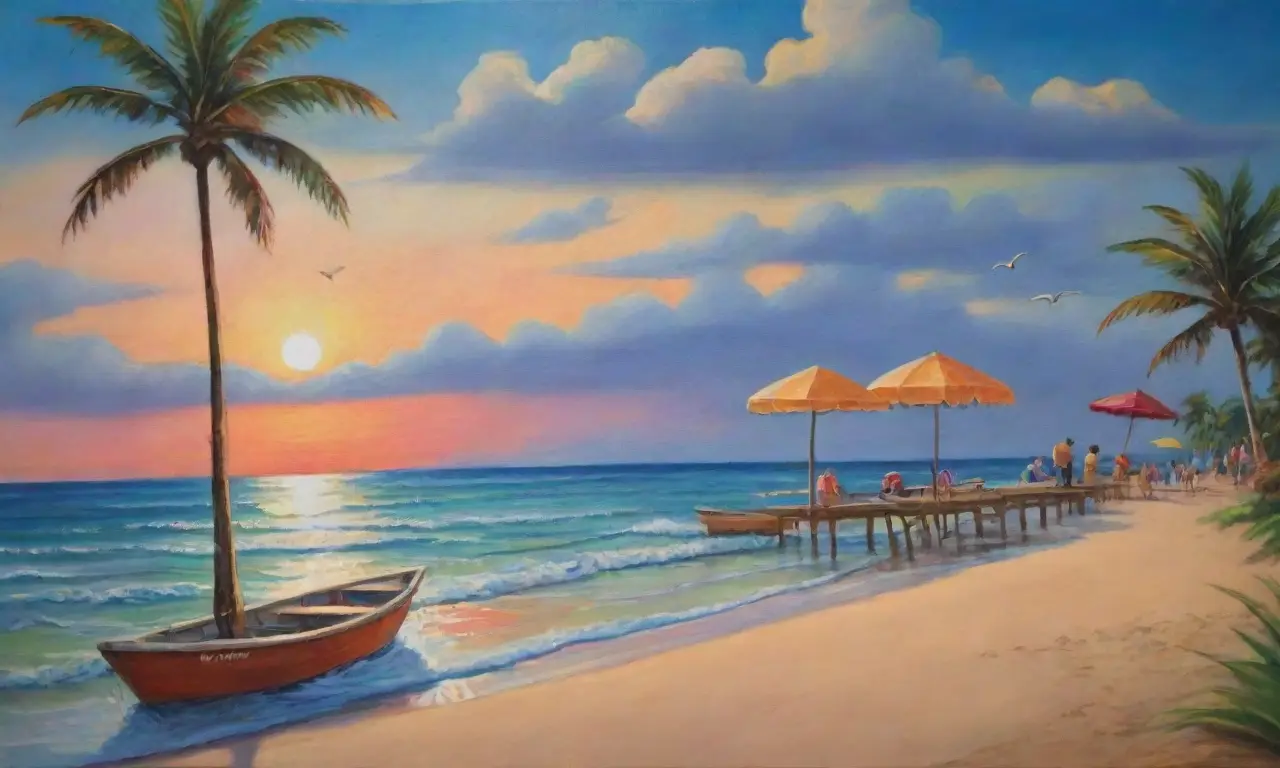 Colores vibrantes y contrastes en un paisaje costero lleno de movimiento y detalles