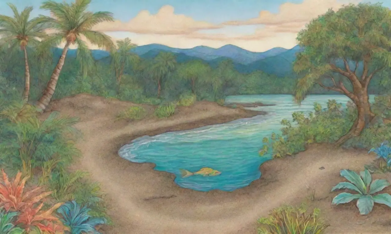 Un paisaje tropical vibrante y diverso lleno de naturaleza y colores