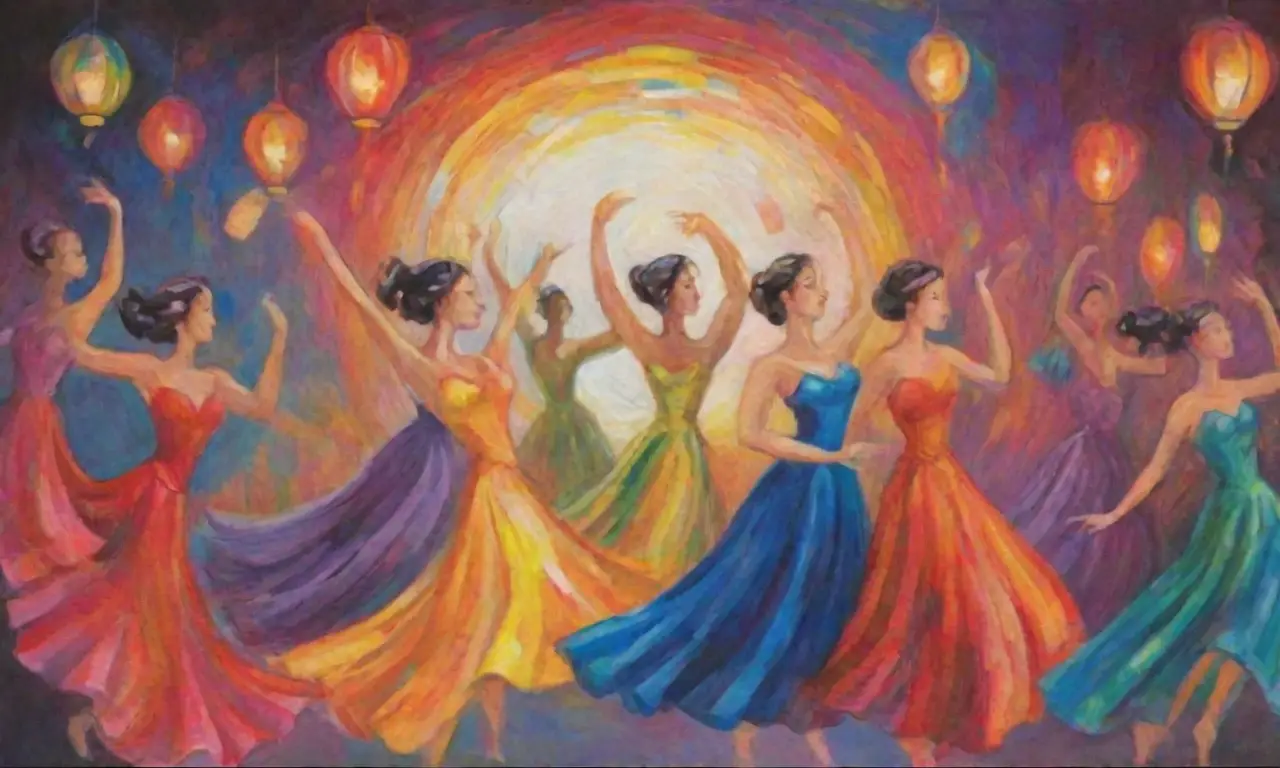 Colores vibrantes y movimientos fluidos crean una celebración festiva llena de energía