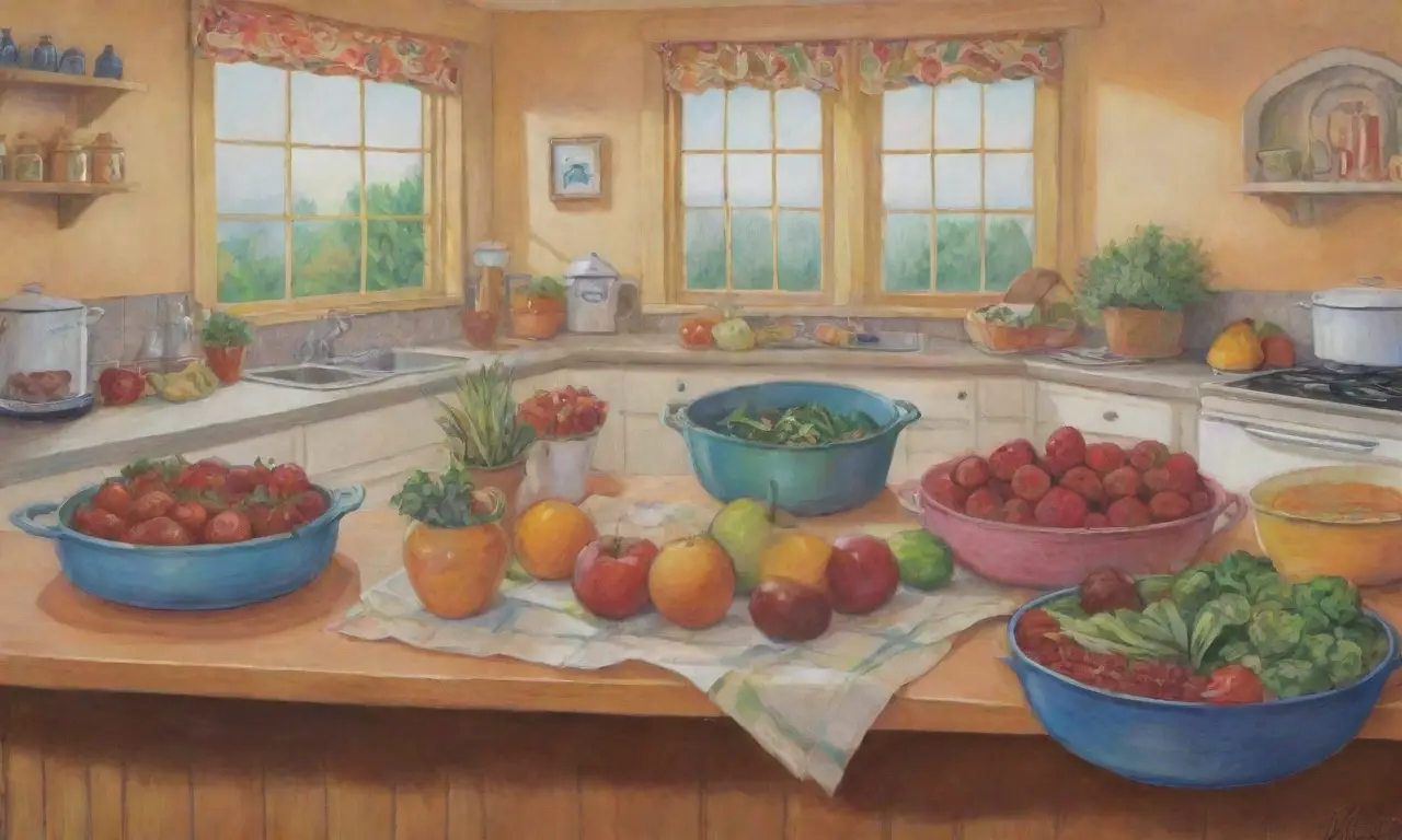 Escena de cocina vibrante con colorido