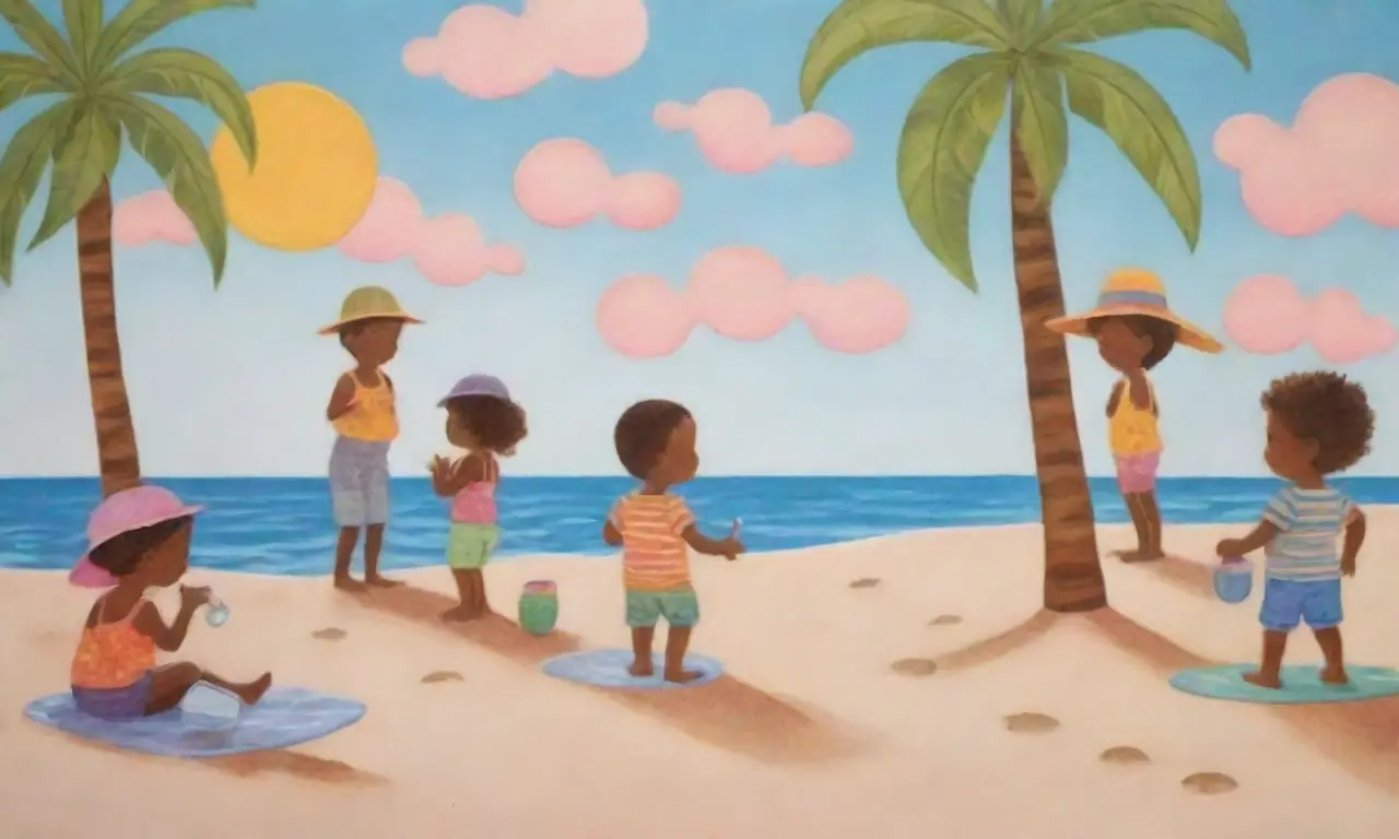 Páginas llenas de colores vibrantes y detalles caprichosos que evocan una escena playera encantadora