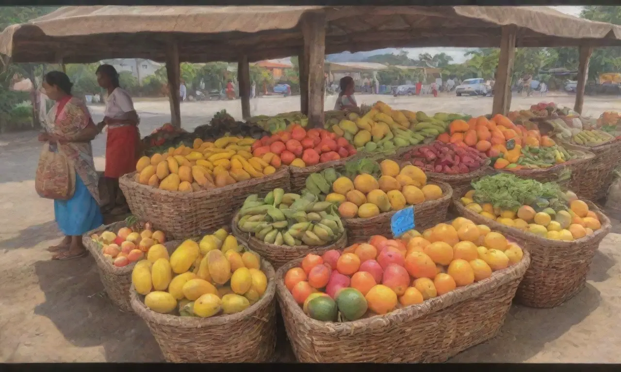 Un mercado vibrante lleno de frutas