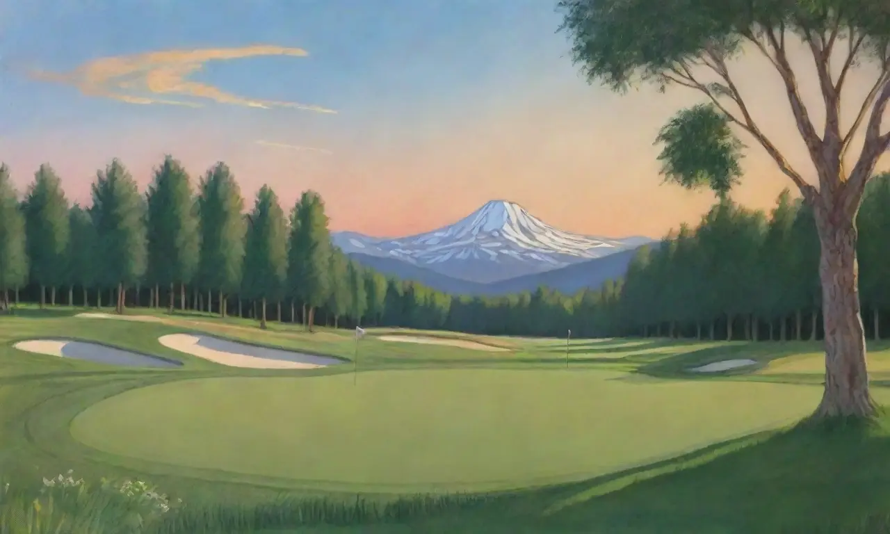 Un paisaje vibrante de un campo de golf con montañas
