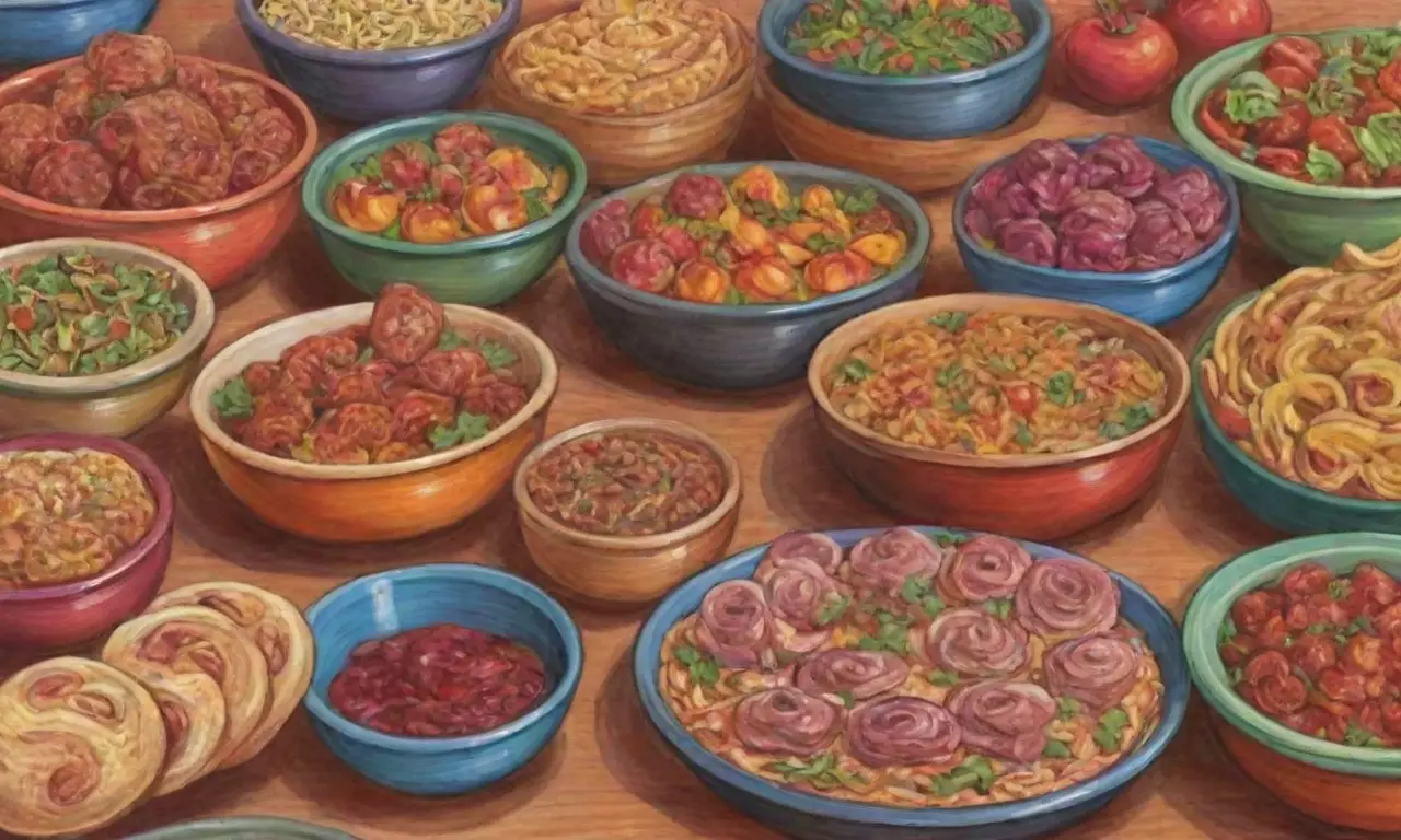 Colores vibrantes y texturas diversas crean una composición cautivadora de platos tradicionales