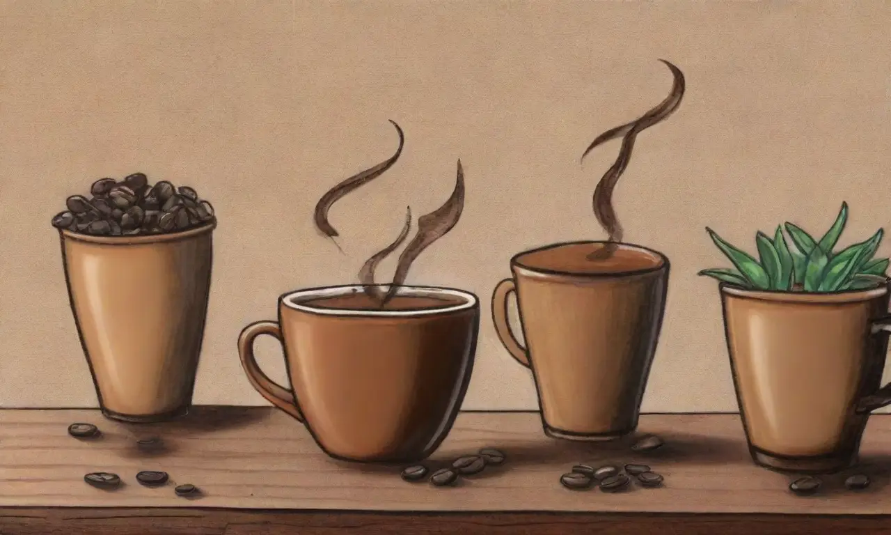 Tazas de café vibrantes rodeadas de un ambiente acogedor y artístico