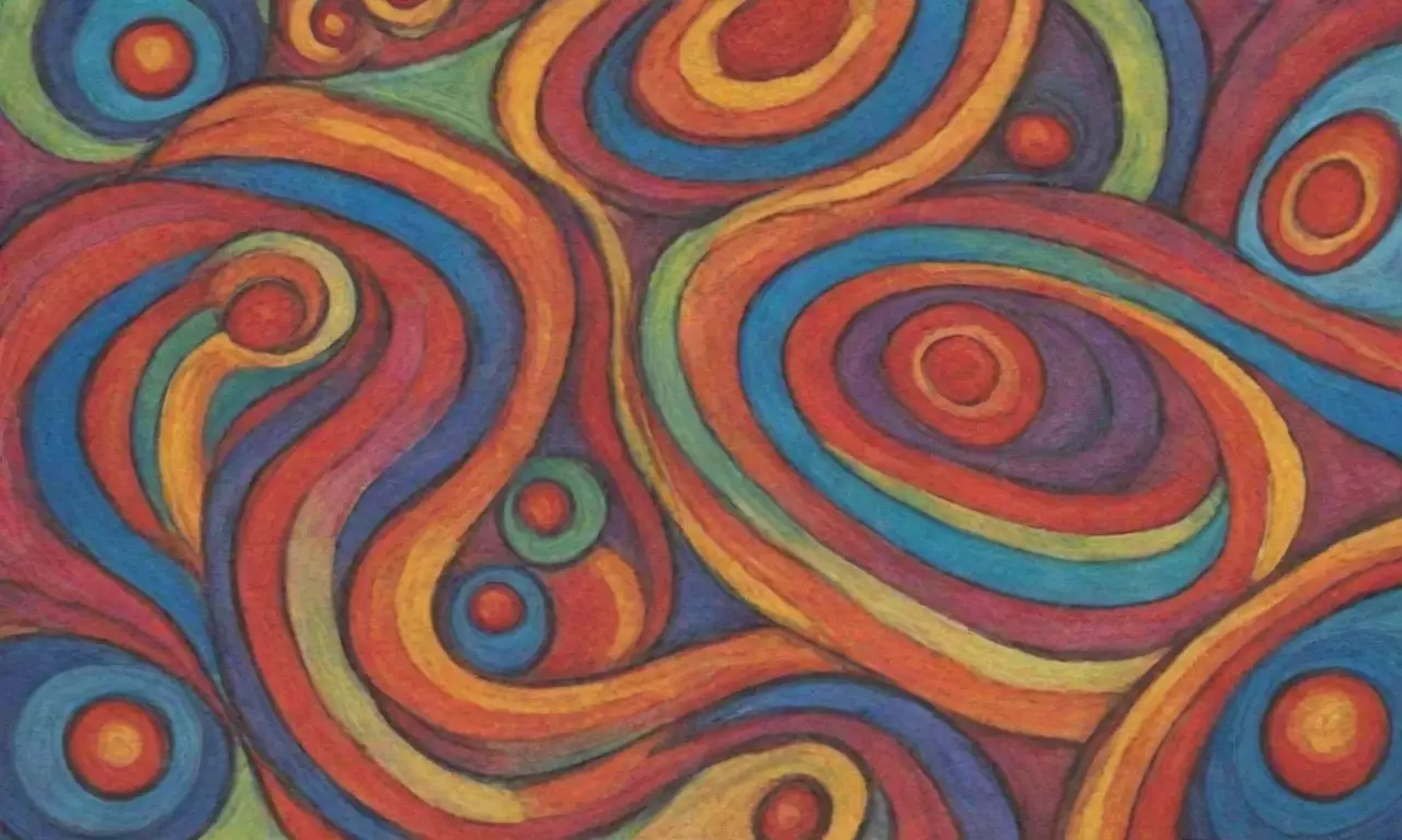 Colores vibrantes y formas dinámicas crean una composición rica y enérgica