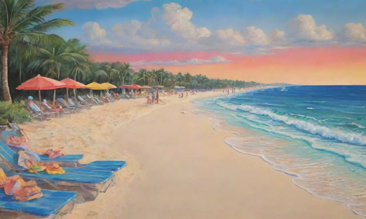 Una escena vibrante de playa con océano azul