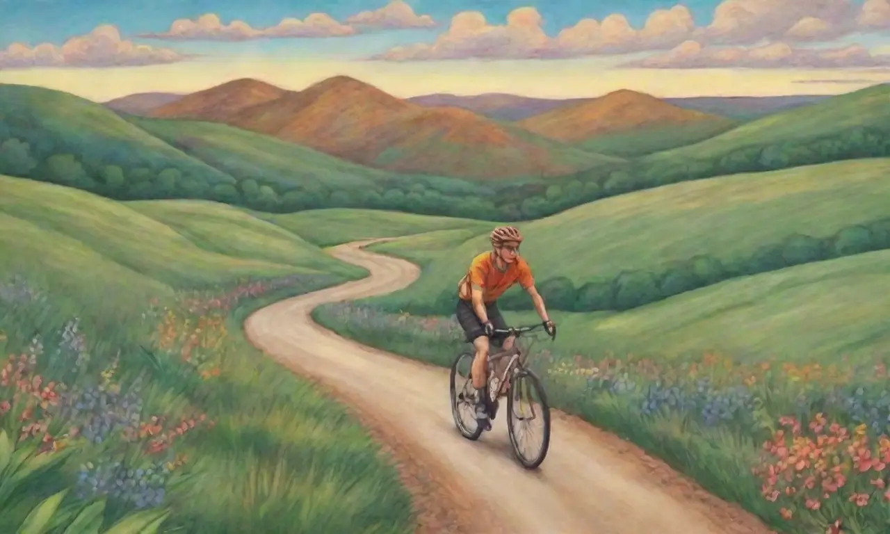 Paisajes serenos de montañas verdes y ciclistas en movimiento invitan a explorar