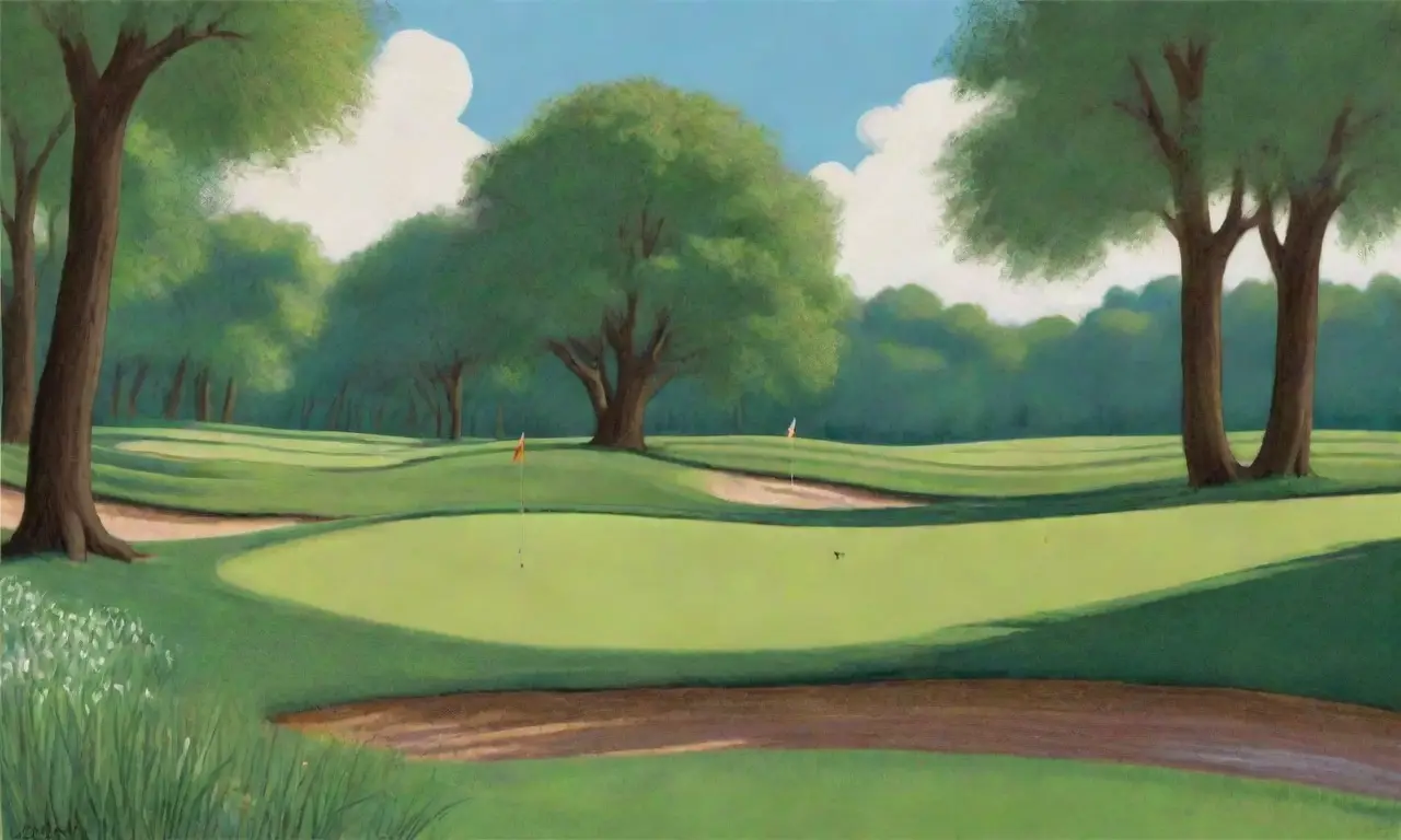 Un paisaje de golf con verdes intensos