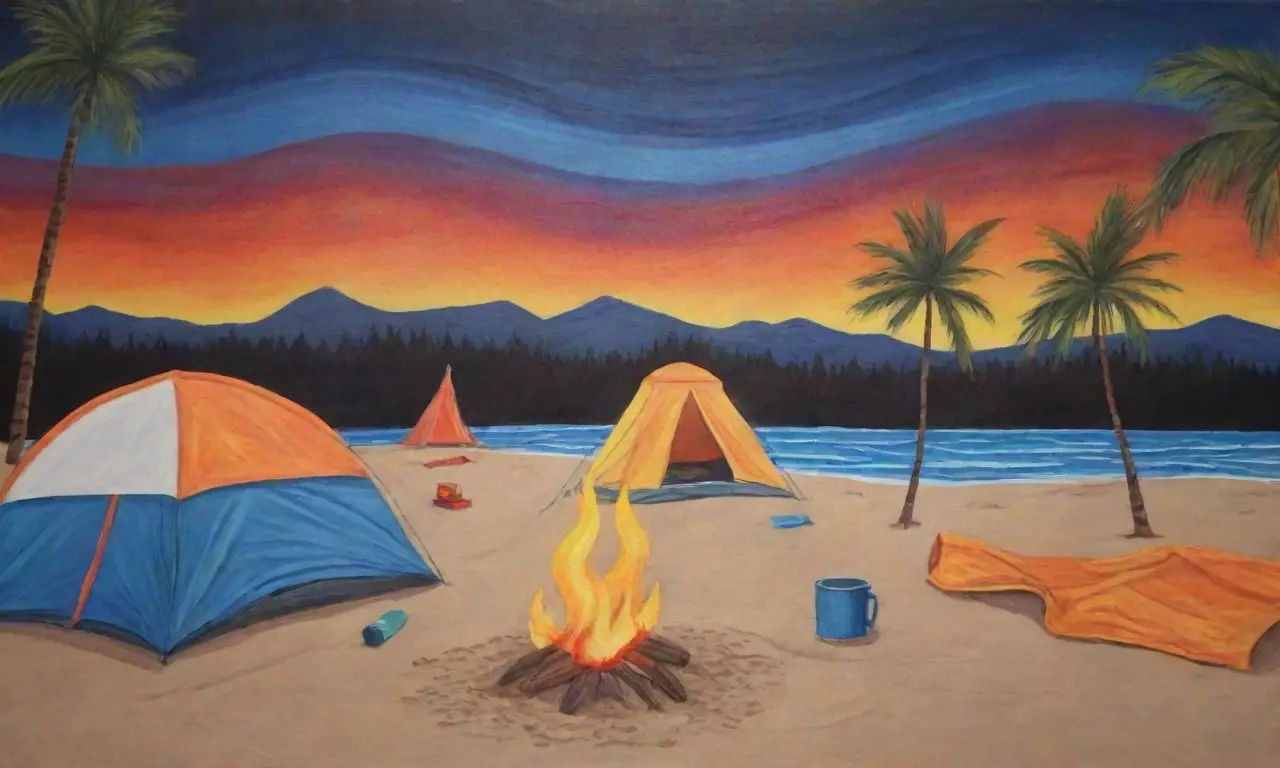 Escena playera vibrante con palmeras