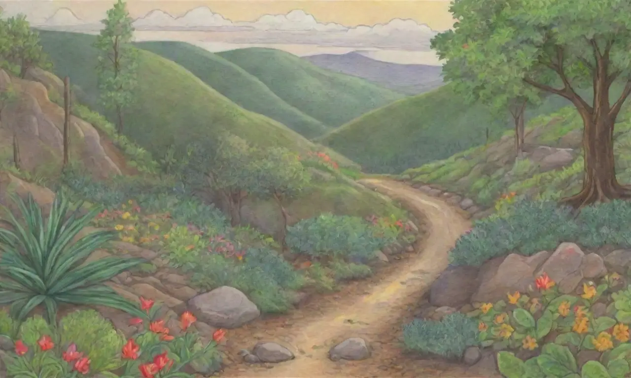 La escena es un vibrante paisaje natural lleno de detalles y profundidad