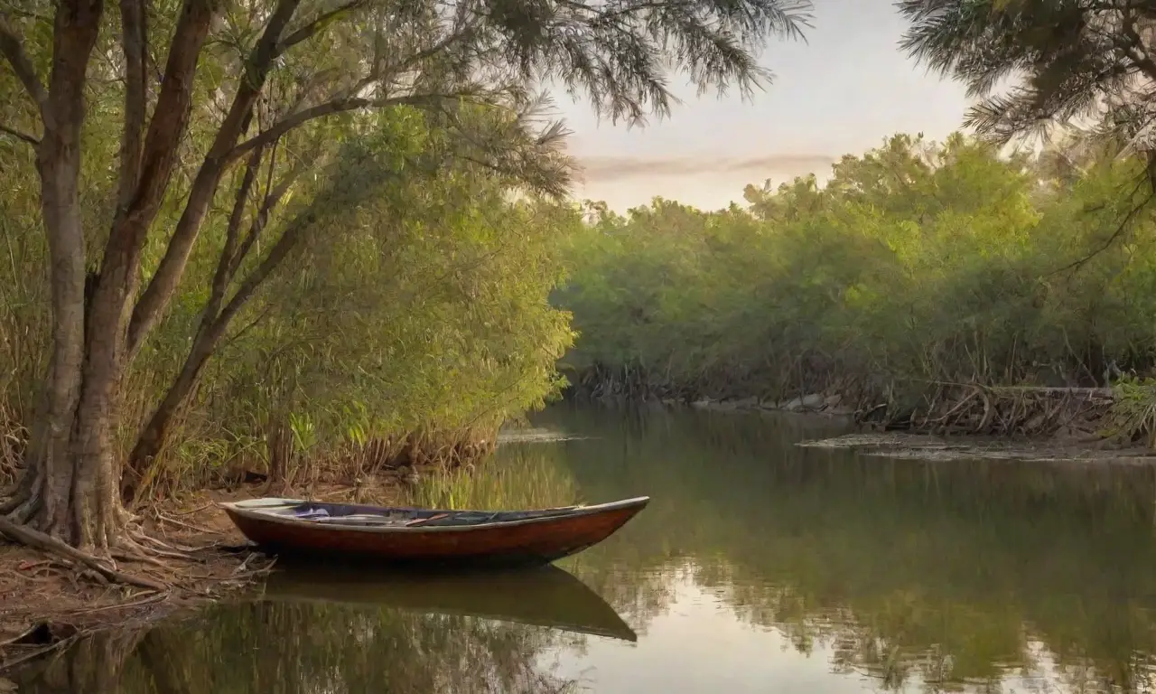 Un paisaje sereno que fusiona la naturaleza con la humanidad en armonía