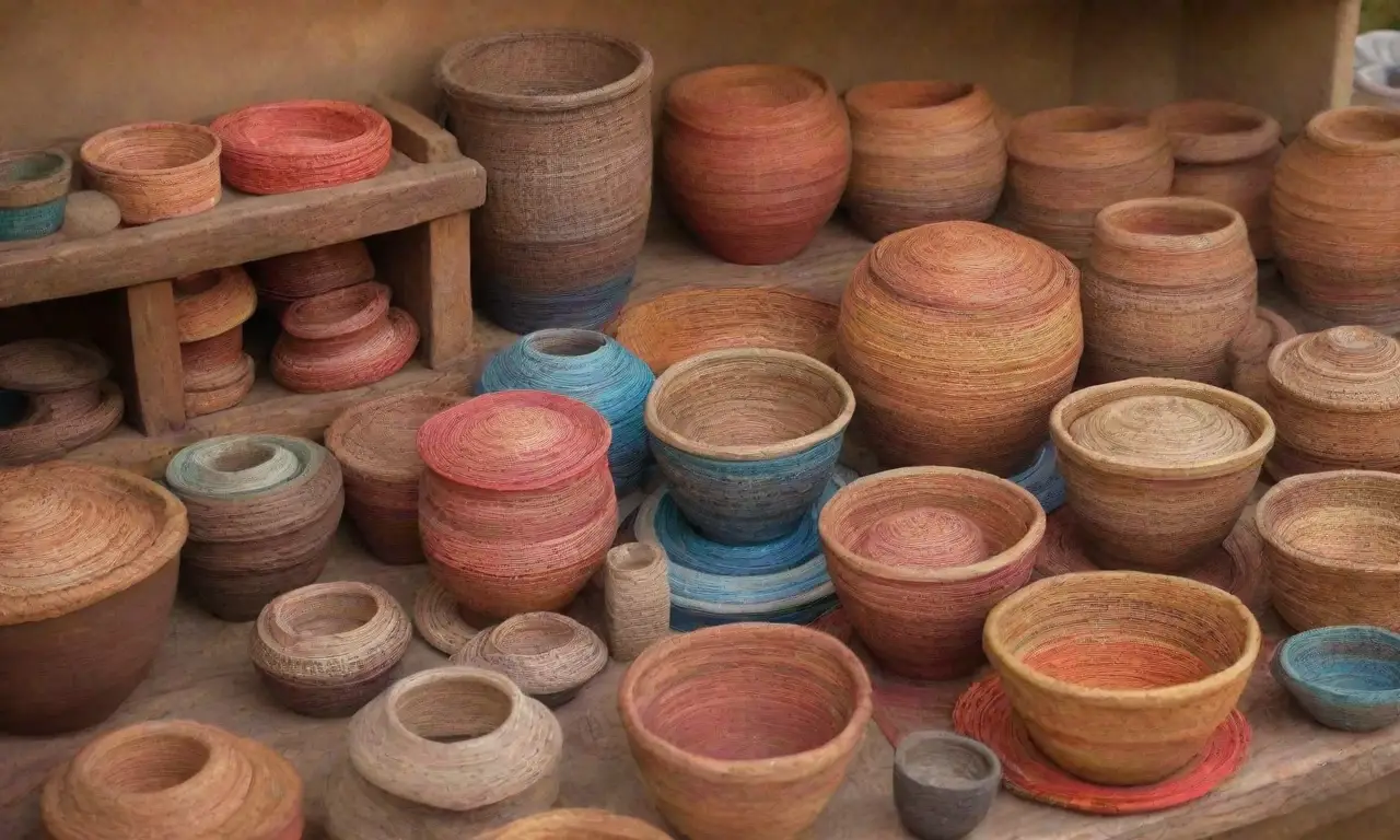 Un mercado vibrante lleno de textiles coloridos y artesanías diversas