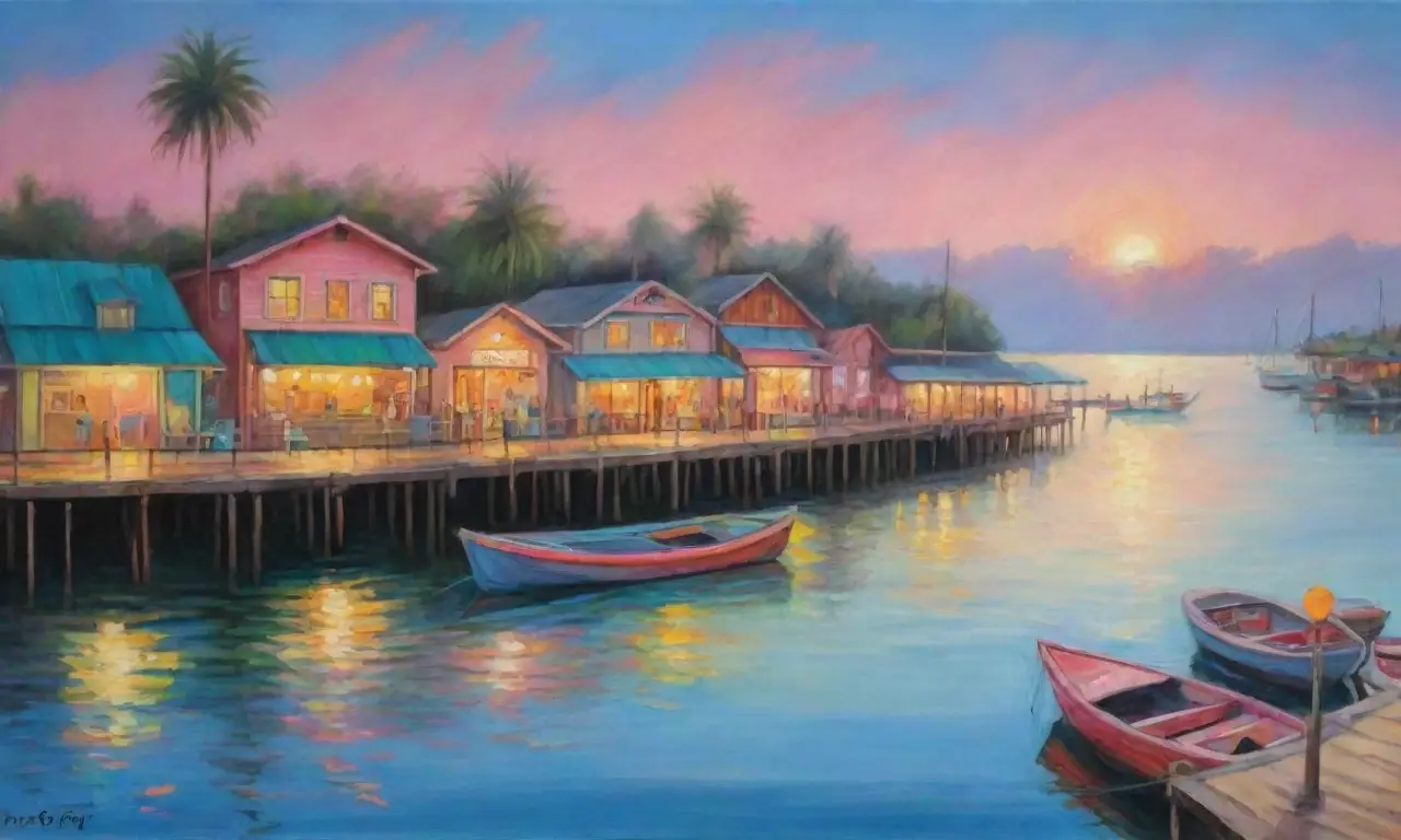 Colores vívidos en el cielo y un paisaje vibrante con detalles sutiles