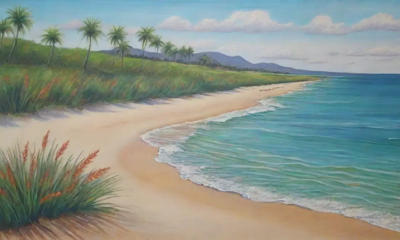 Escena vibrante de playa con olas suaves