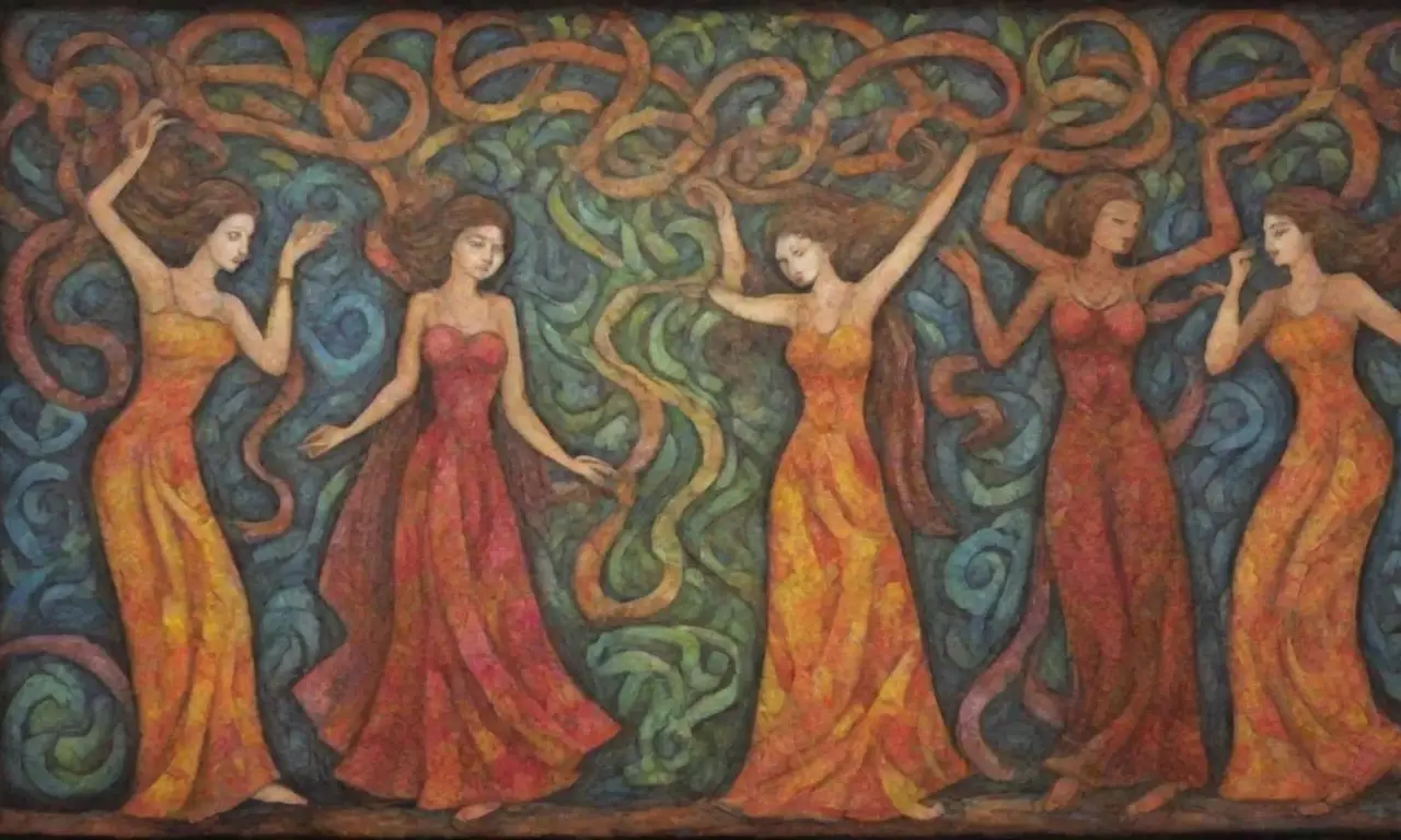 Colores vibrantes y detalles intrincados crean una danza sagrada llena de profundidad y espiritualidad