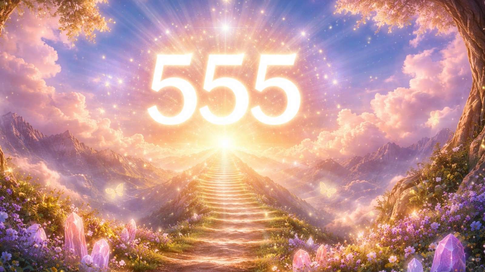 Representación visual de transformación espiritual y cambio de vida asociada al significado del número 555 en un entorno natural al amanecer