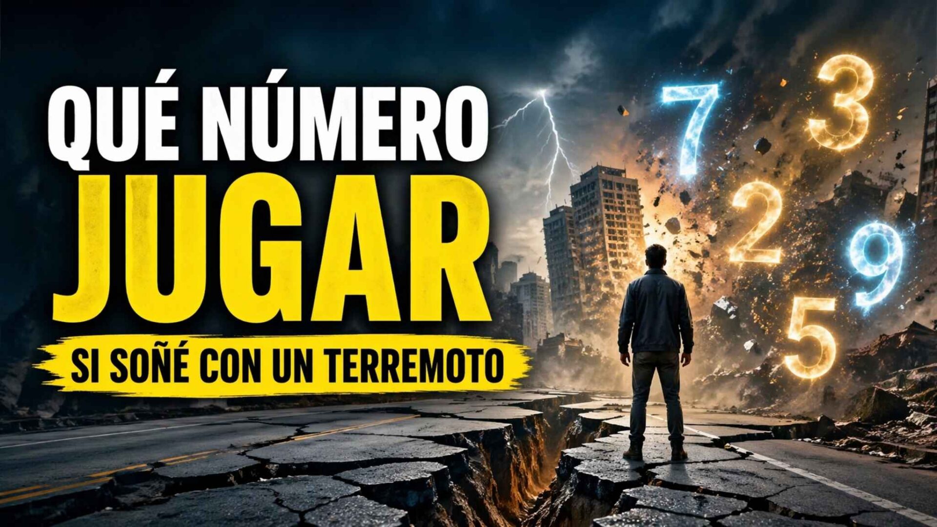 Qué número jugar si soñé con un terremoto, escena dramática con números brillando y ambiente misterioso