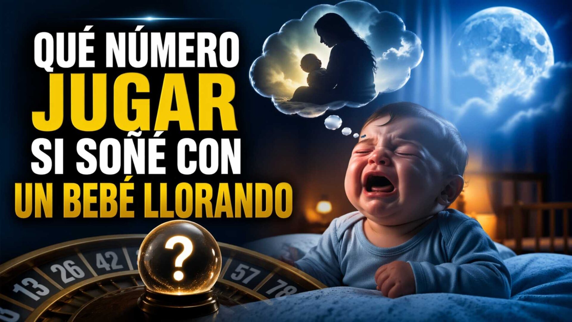 Qué número jugar si soñé con un bebé llorando, imagen realista de bebé llorando con ambiente nocturno y números de juego iluminados