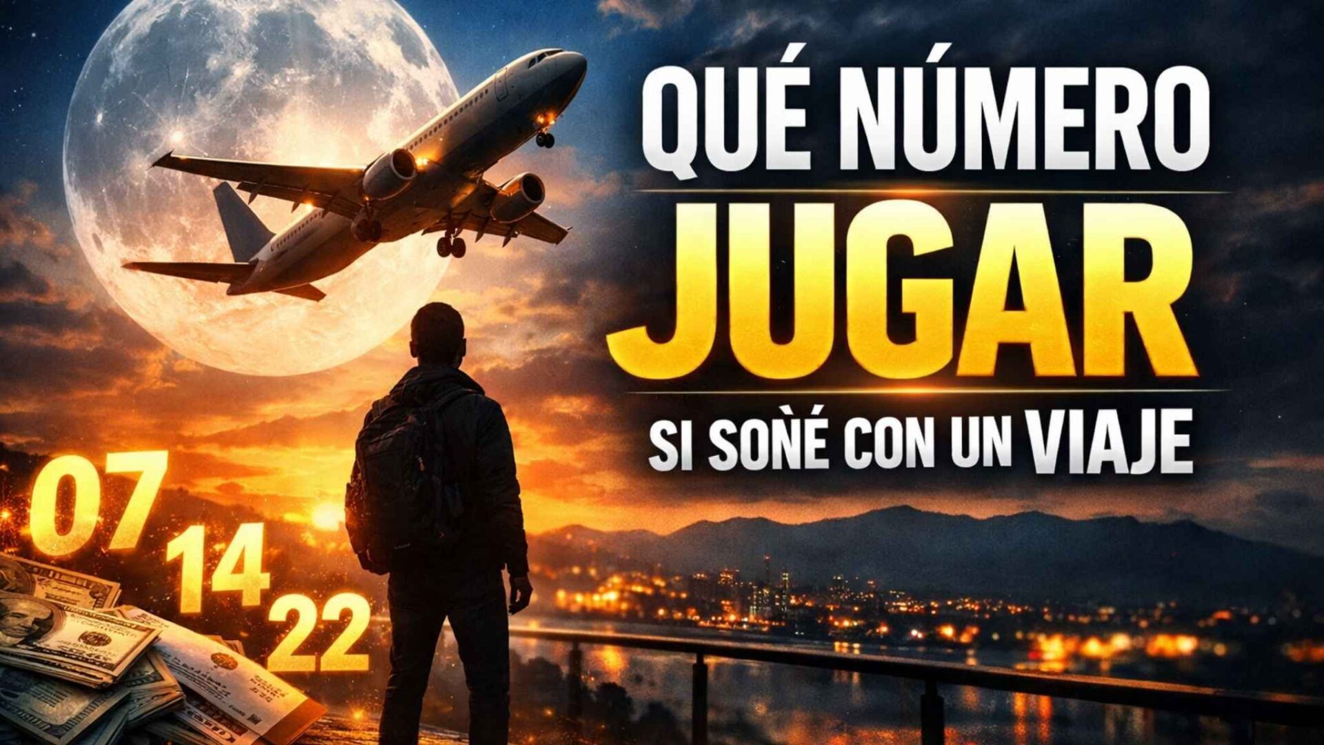 Qué número jugar si soñé con un viaje con avión y números 07, 14 y 22 en escena nocturna